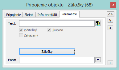 Paletka Pripojenie objektu - záložka Parametre