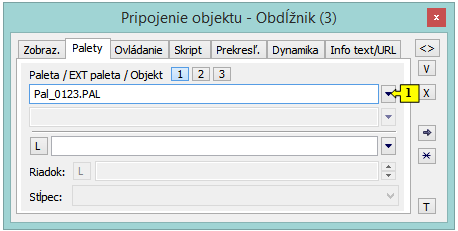 paletka Pripojenie objektu - záložka Palety