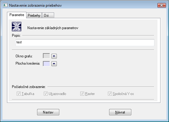 Konfiguračné okno XY grafu - Parametre