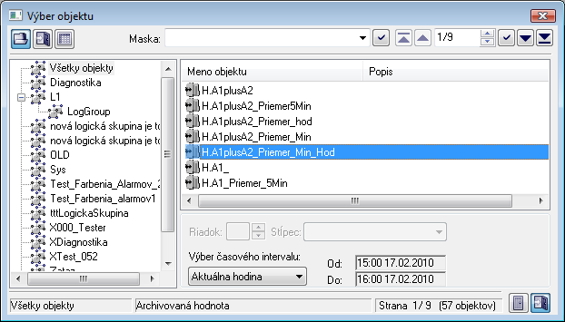 Okno na výber archívneho objektu Okno na výber archívneho objektu