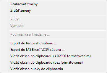 Ovládacie prvky v popup menu