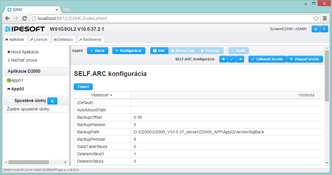 Konfigurácia parametrov archívu