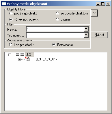 okno Vzťahy medzi objektami okno Vzťahy medzi objektami
