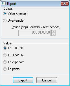 Dialog box for export Dialog box for export