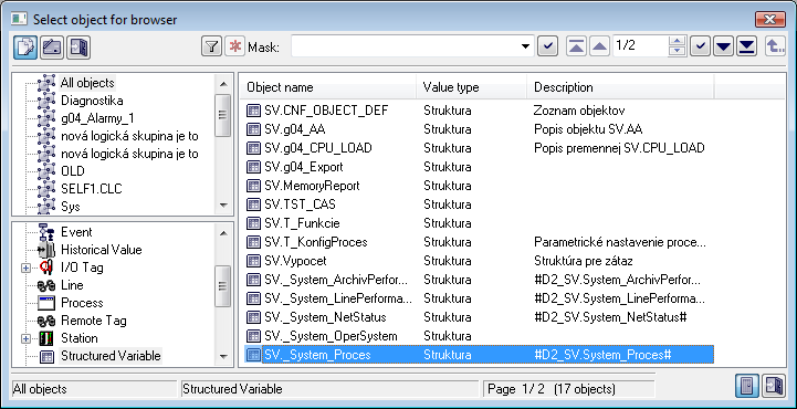 Selection of object for Browser