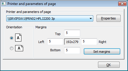 Printer and page settings