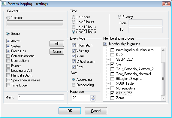 System logging - Settings System logging - Settings