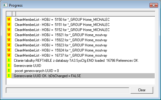 Information window Progress