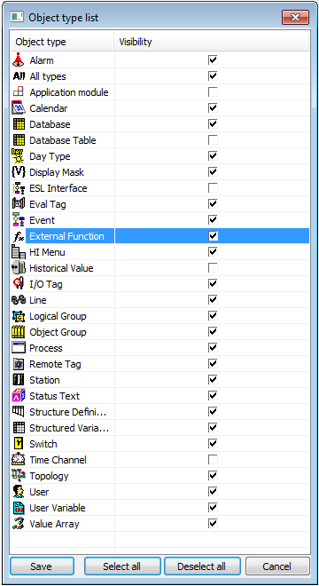 Visibility of object types Visibility of object types