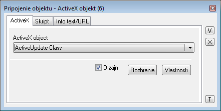 Paletka Pripojenie objektu - záložka ActiveX