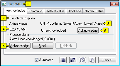 Dialog box to acknowledge the current value