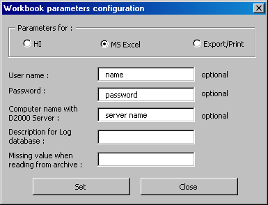 Configuration of workbook parameters