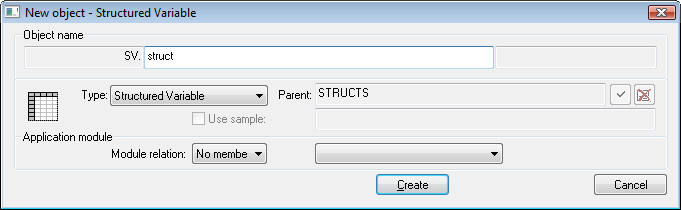 Dialog box for creating a new object