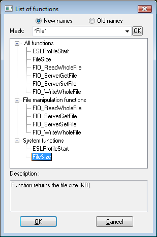 List of functions