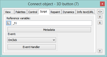 Connect object palette - Script tab