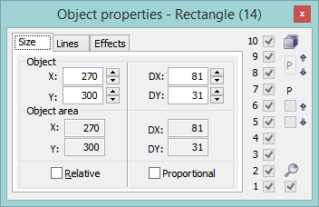 Object properties palette