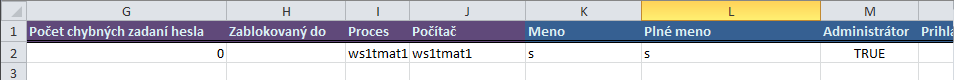 Columns in table