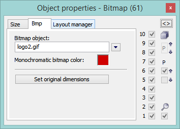 Object properties palette - Bmp tab