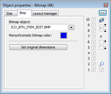 Object properties palette - Bmp palette