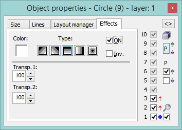 Object properties palette - Effects tab