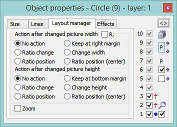 Object properties palette - Layout manager