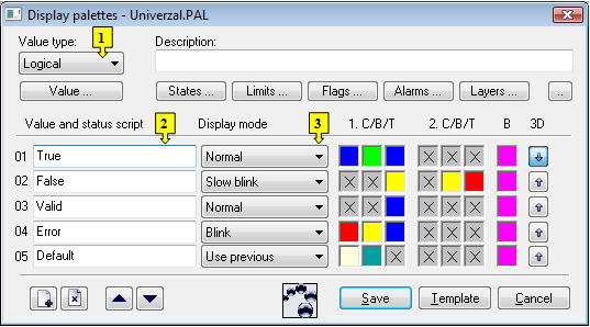 Display palettes - Configuration dialog box
