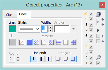 Object properties palette