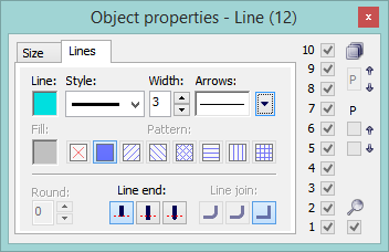 Object properties palette - Lines tab