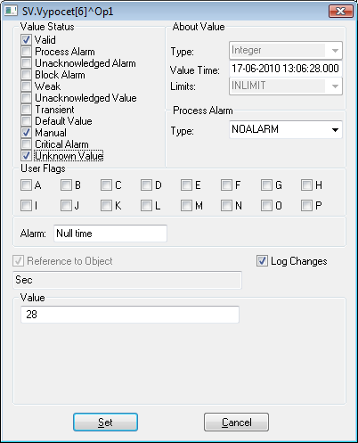 Dialog box for setting value attributes