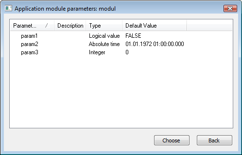 Parameters of application module