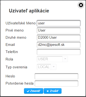 Editovanie užívateľa
