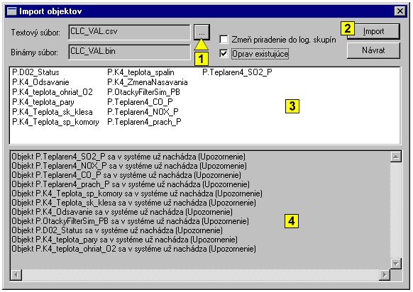 okno Import objektov