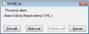 Ovládacie okno procesného alarmu