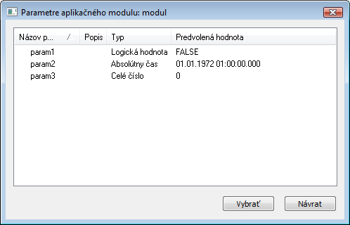 Parametre aplikačného modulu Parametre aplikačného modulu
