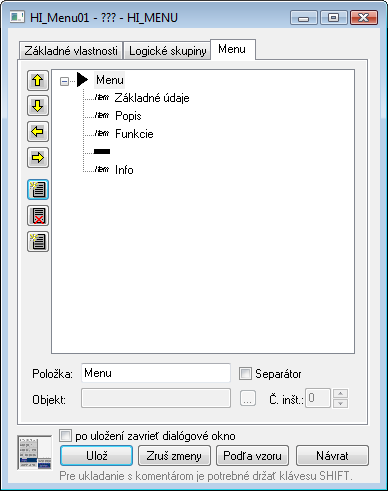 HI Menu - Konfiguračné okno