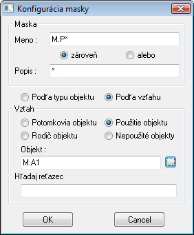 Dialógové okno na konfiguráciu masky