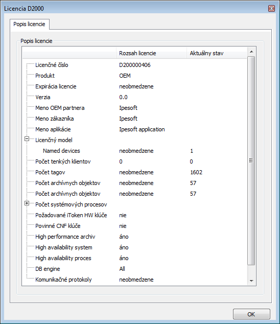Informácie o licencii systému D2000