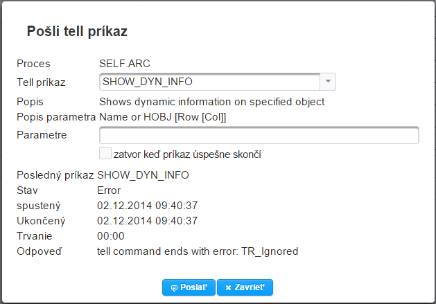 okno Poslanie Tell príkazu procesu