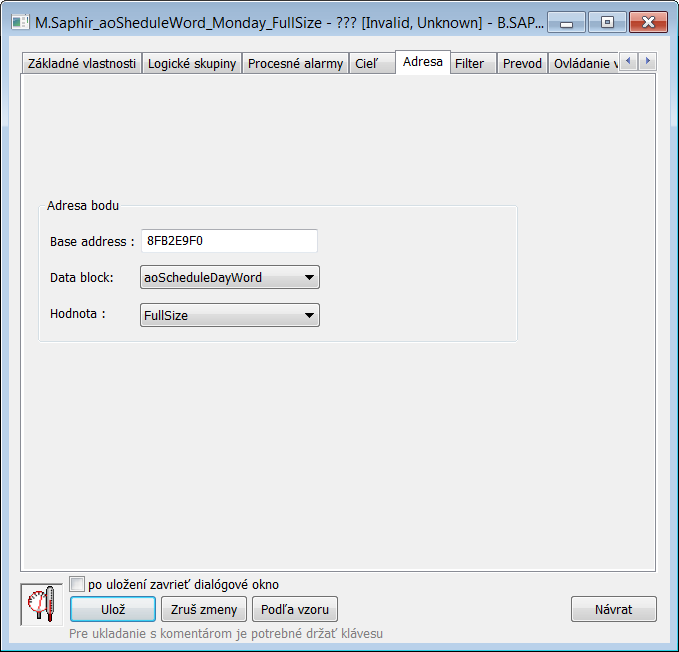 Nastavenie adresy bodu Nastavenie adresy bodu