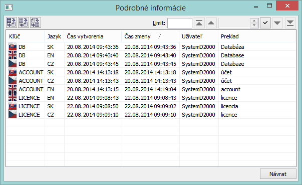 Dialógové okno s podrobnými informáciami