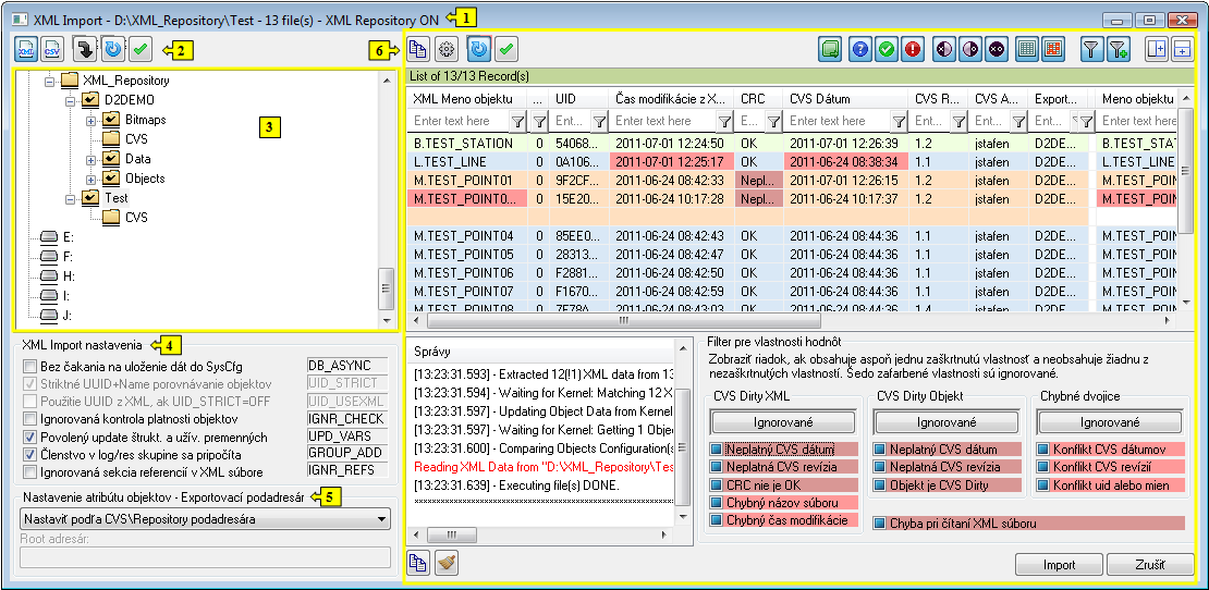 Dialógové okno pre XML Import Dialógové okno pre XML Import