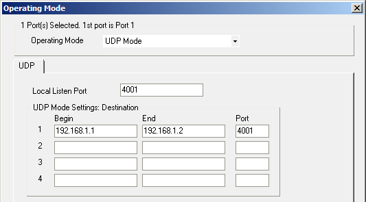 Konfigurácia módu činnosti NPort1