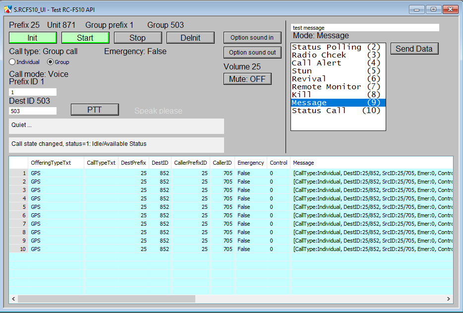 Testovacia schéma na využitie RC-FS10 API