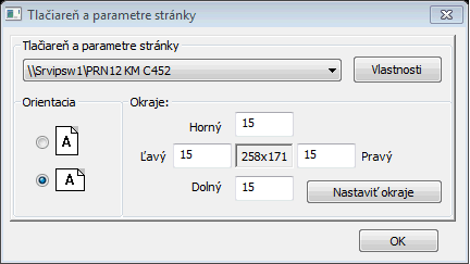 Nastavenie tlačiarne a parametrov stránky Nastavenie tlačiarne a parametrov stránky
