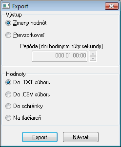 Okno pre export hodnôt