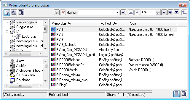 Výber objektu pre Browser