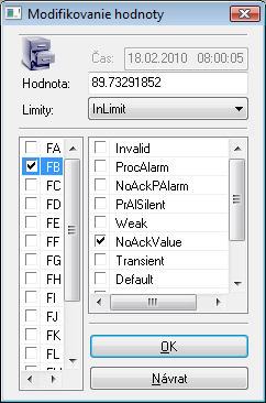Okno na modifikovanie hodnoty