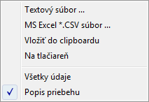Pop-up menu pre export štruktúr