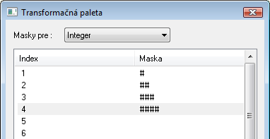Konfigurácia transformačnej palety