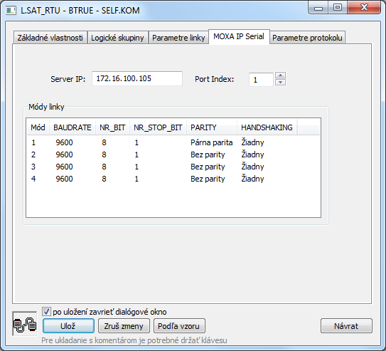 Konfigurácia parametrov